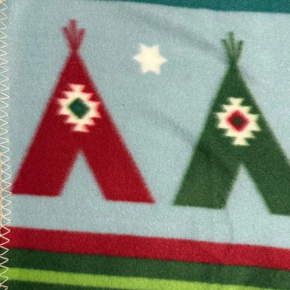 St. Labre Indian School Fleece Blanket 38x60 Southwest Native Print Teepee Stars